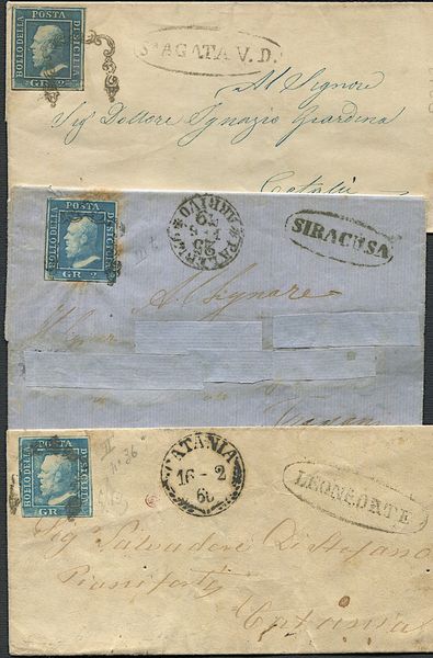 1859, Sicilia, tre lettere: da Leonforte, Siracusa e S. Agata V.D.  - Asta Filatelia e Storia Postale - Associazione Nazionale - Case d'Asta italiane