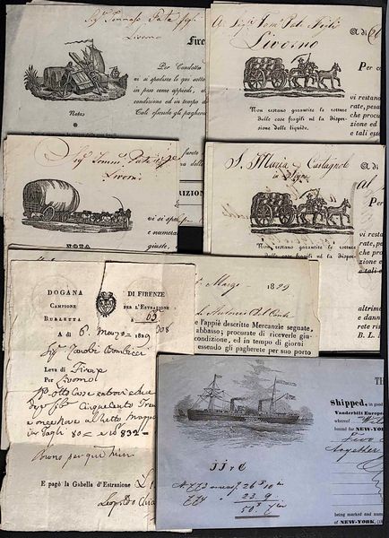 1829/1846, cinque bolle trasporto merci via terra.  - Asta Filatelia e Storia Postale - Associazione Nazionale - Case d'Asta italiane