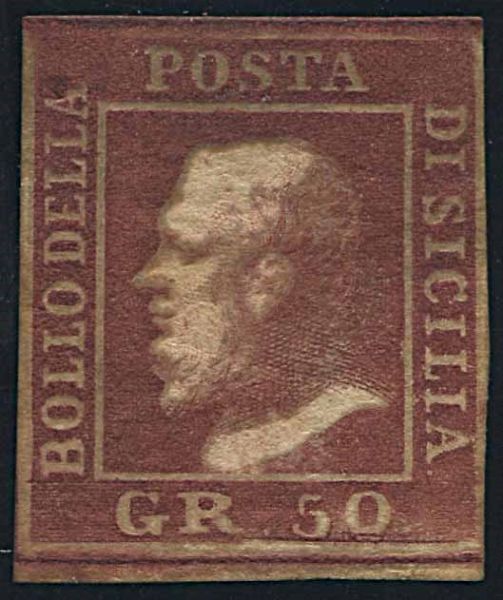 1859, Sicilia, 50 grana lacca bruno.  - Asta Filatelia e Storia Postale - Associazione Nazionale - Case d'Asta italiane