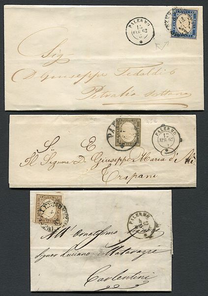 1862, due lettere affrancate con 10 cent. di Sardegna e una con 20 cent.  - Asta Filatelia e Storia Postale - Associazione Nazionale - Case d'Asta italiane