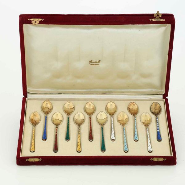 Dodici cucchiaini in smalto e argento entro custodia, Danimarca, XX secolo  - Asta Argenti - Associazione Nazionale - Case d'Asta italiane