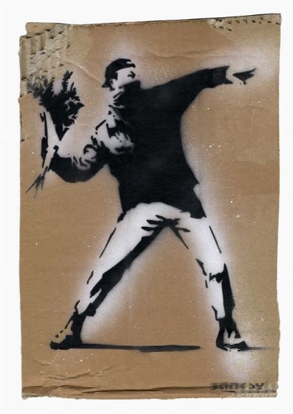 Banksy : The flower thrower.  - Asta Stampe, disegni e dipinti antichi, moderni e contemporanei - Associazione Nazionale - Case d'Asta italiane