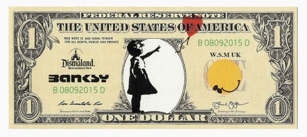 Banksy : Dismal dollar with the balloon girl.  - Asta Stampe, disegni e dipinti antichi, moderni e contemporanei - Associazione Nazionale - Case d'Asta italiane
