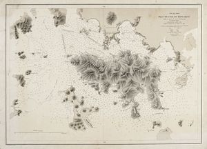 RGNIER ET DOURDET - Mer de Chine / Plan de l'Ile de Hong-Kong d'aprs les travaux du Cap.e Sir Ed. Belcher, de la Marine Anglaise Excuts en 1841 - Corrigs en 1865.