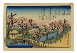 Ando Hiroshige - Koganei-bashi no sekish (Bagliori di tramonto al ponte Koganei).