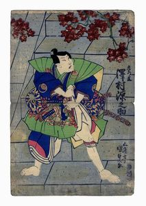 UTAGAWA KUNISADA I (TOYOKUNI III) - L'attore Suketakaya Takasuke III (noto come Sawamura Gennosuke II dal 1817 al 1831) nel ruolo di Saemon Wataru.