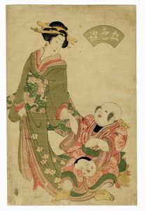KATSUKAWA SHUNSEN - Bijin e bimbo con maschera.
