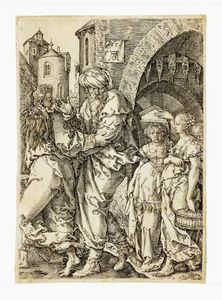 HEINRICH ALDEGREVER - Lot e la sua famiglia abbandonano Sodoma guidati dall'angelo.
