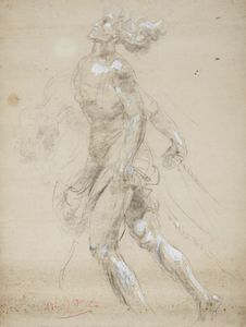 HENRY DE GROUX - Studio di figura maschile che tira una corda.