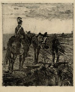 Giovanni Fattori - Soldato di cavalleria con due cavalli.