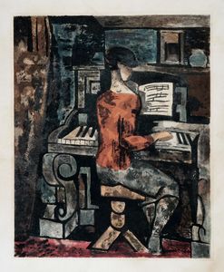 Jacques Villon - La femme au piano (by Jacques Villon).