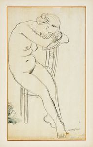 Cesare Breveglieri - Nudo femminile con sedia.