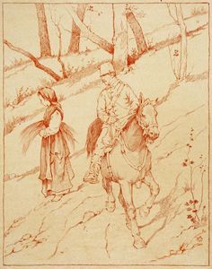 Giovanni Fattori - Paesaggio con erbaiola e soldato a cavallo.