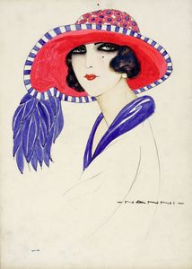 Nino Nanni - Ritratto femminile con cappello.
