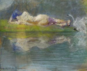 Pierre Puvis de Chavannes - Nudo femminile riflesso in uno specchio d'acqua.