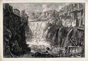 GIOVANNI BATTISTA PIRANESI - Veduta della cascata di Tivoli.